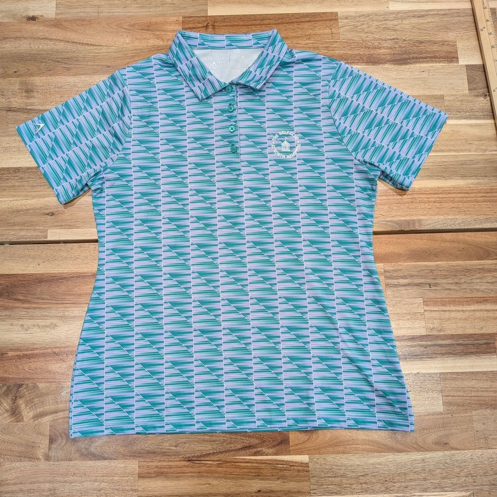 Antigua Women's Golf Polo Medium North Hampton Golf Club Teal Lavender Geometric